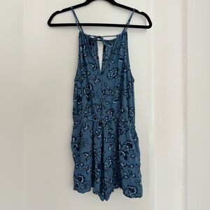Blue Floral Romper with Tie Back